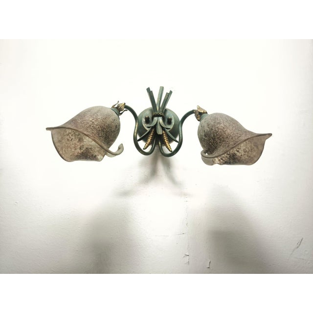 1980s Two-Light Wheat Ear Wall Lamp with Murano Glass, 1980s For Sale - Image 5 of 10