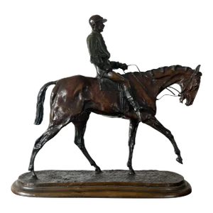 Horse and Jockey Patinated Bronze Sculpture After Pierre Jules Mene