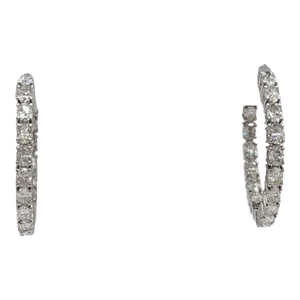 White Diamond Oval Hoop Earrings in 18 Karat White Gold - A Pair