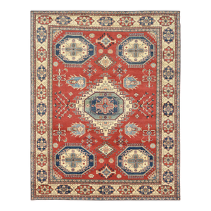 Kazak Rug 9'1'' X 11'5'' Red Wool Geometric Hand-Knotted Oriental Carpet