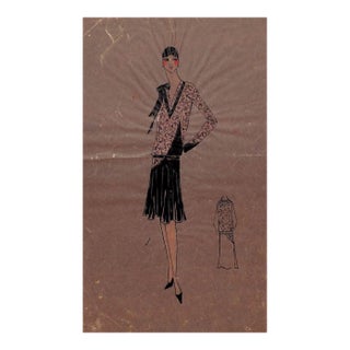 Lanvin of Paris C1920s Original Fashion Illustration in Gouache For Sale