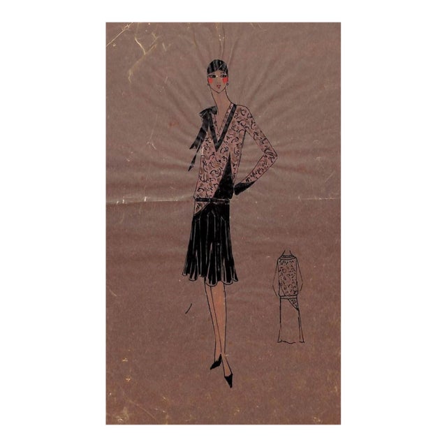 Lanvin of Paris C1920s Original Fashion Illustration in Gouache For Sale