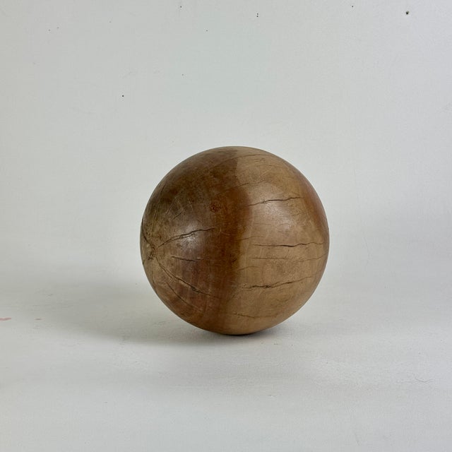 Brown Set of 3 Large Vintage Turned Wood Balls in 3 Sizes Circa Mid Century Modern, Sculptural Objects For Sale - Image 8 of 18