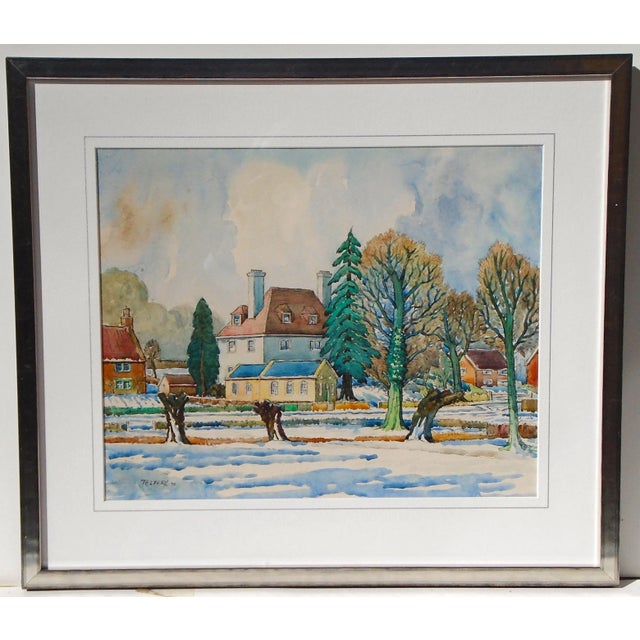 1970s "February Snow, Eggington - 1970", Vintage Original Watercolor Painting For Sale - Image 5 of 5