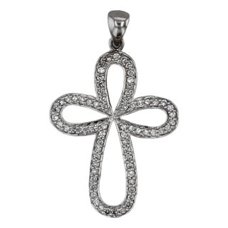 0.26ctw Vs2 Diamond Open Work Cross Pendant 14k White Gold For Sale