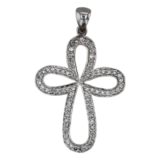 0.26ctw Vs2 Diamond Open Work Cross Pendant 14k White Gold For Sale
