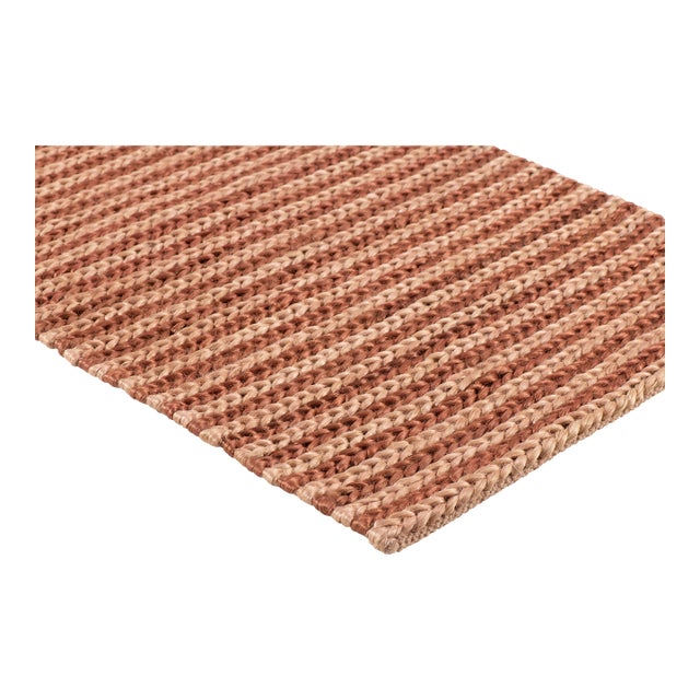 Part & Parcel Goods Jute Braid Runner, 2’6”x12’, Topaz and Bisque Stripe For Sale