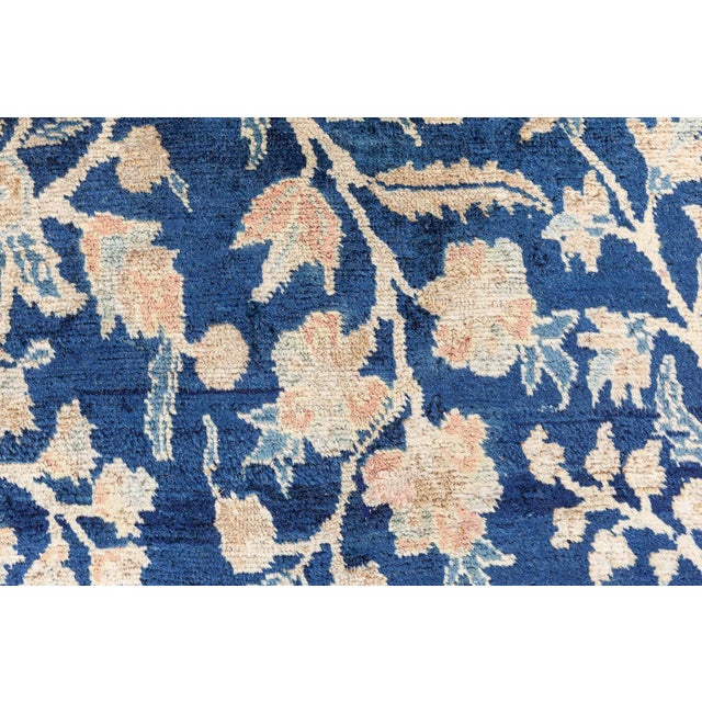 Navy Blue Authentic Persian Tabriz Handmade Wool Carpet For Sale - Image 8 of 9