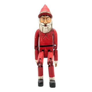 Antique Hand-Carved Santa Claus Edge Stool Figure in Wood & Lacquer, Germany, 1920s For Sale
