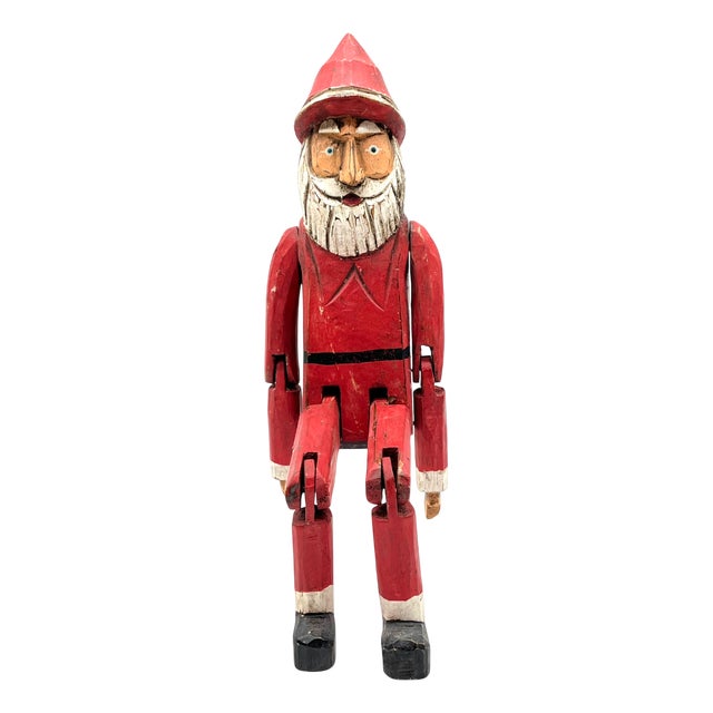 Antique Hand-Carved Santa Claus Edge Stool Figure in Wood & Lacquer, Germany, 1920s For Sale