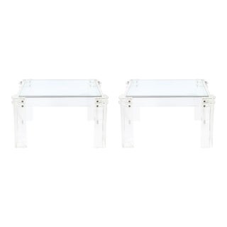 Pair of Mid-Century Modernist Rectilinear Lucite & Glass Side/End Tables For Sale