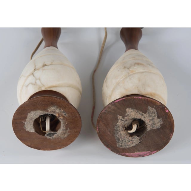 Mid Century Marble Walnut Lamps Italy - a Pair For Sale - Image 12 of 13