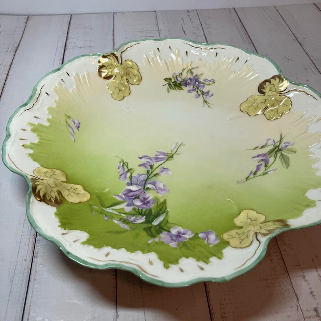 Antique Brc Voltaire Germany (Rosenthal) Green Floral Scalloped Master Bowl For Sale - Image 11 of 12