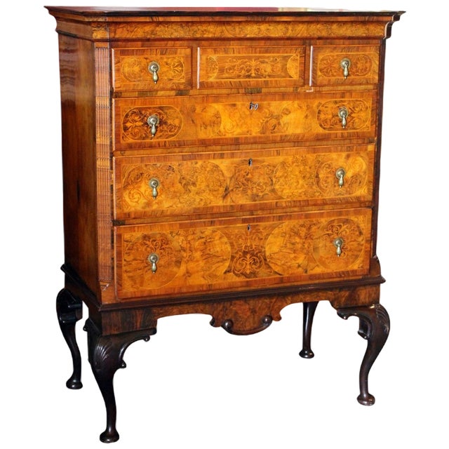 George II Burl Walnut and Marquetry Hightboard, 1890s For Sale