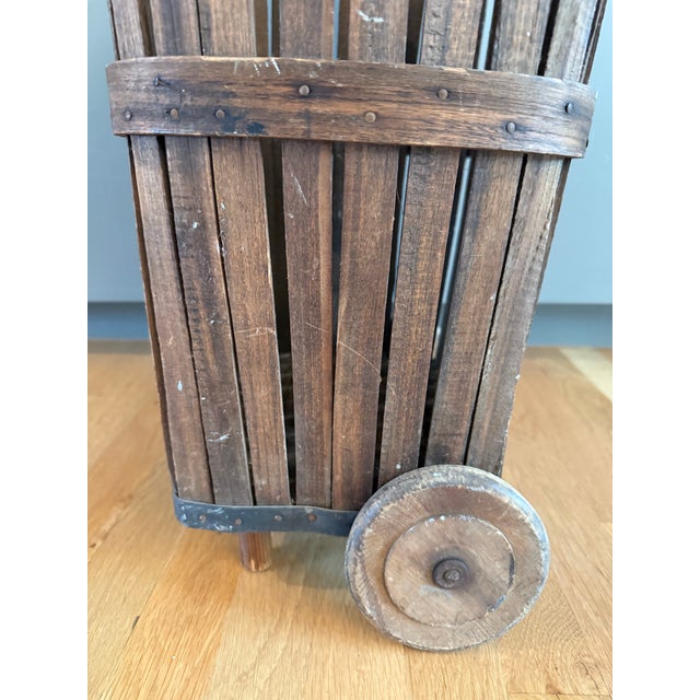 Brown Antique Bentwood Grocery Shopping Cart Pull Basket For Sale - Image 8 of 11