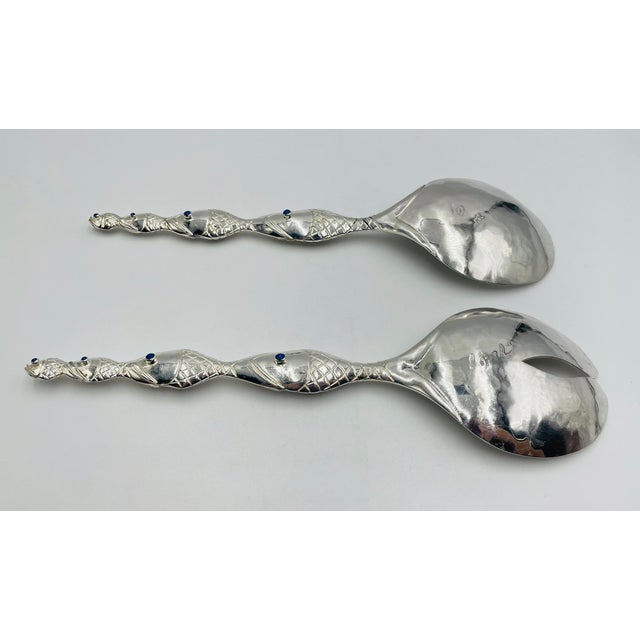 1980s Emilia Castillo Silver-Plated Fish-Handle Serving Set, Taxco Mexico For Sale - Image 10 of 18