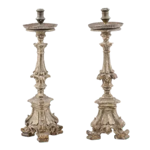 Rococo Period 18th Century Italian Painted and Carved Candlesticks - a Pair