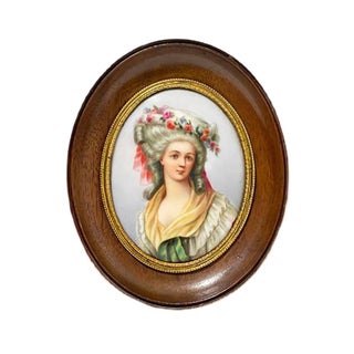 Miniature Framed Portrait of a Lady Painted on Porcelain For Sale
