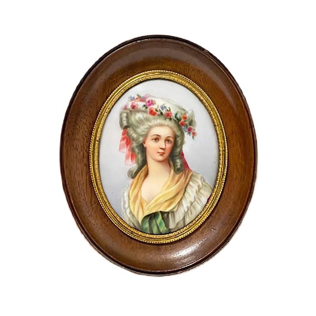 Miniature Framed Portrait of a Lady Painted on Porcelain For Sale