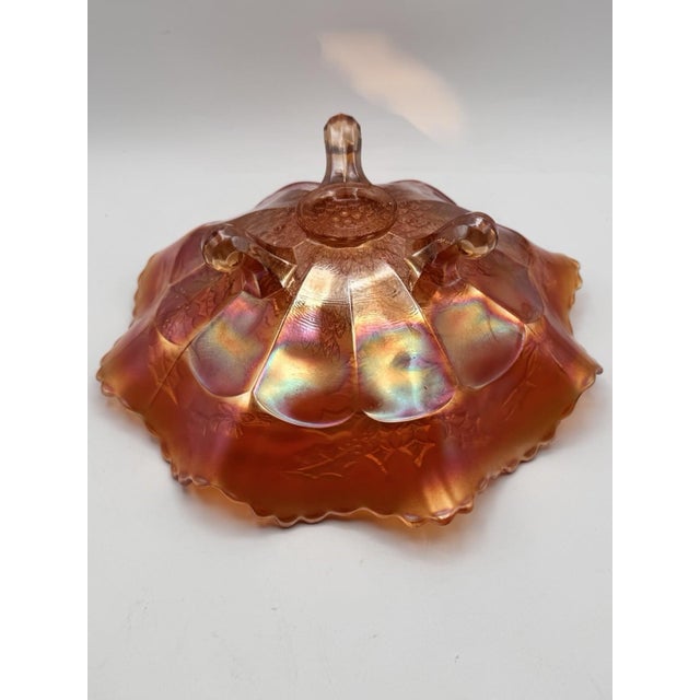 Vintage Fenton Marigold Stag & Holly Carnival Glass Footed Bow 11” X 4” For Sale - Image 9 of 9