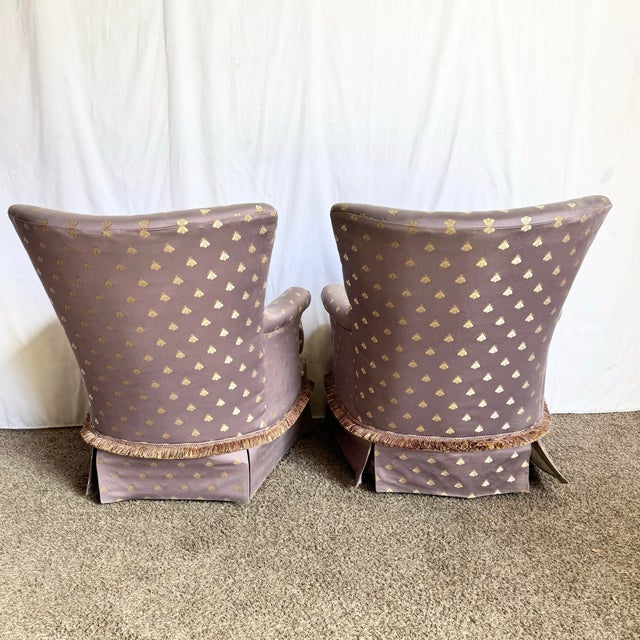 Textile Vintage Regency Purple and Gold Honey Bees Lounge Chairs - A Pair For Sale - Image 7 of 10