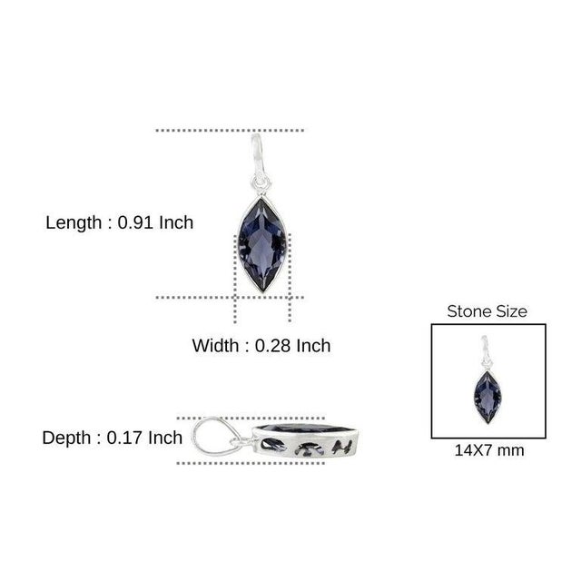 Violet Silver Contemporary Marquise Cut Dainty Iolite Drop Pendant for Her For Sale - Image 8 of 10