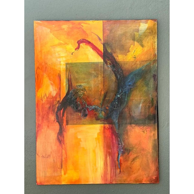 Orange Vintage Abstract Expressionist Oil Painting on Canvas For Sale - Image 8 of 12