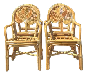 Vintage Coastal Reed Dining Chairs - Set of 4