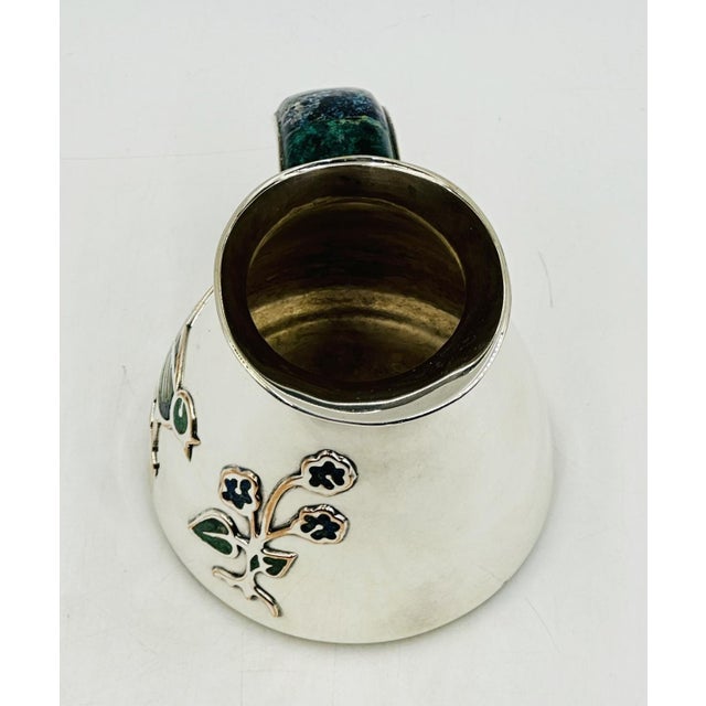 Silver 1960s Los Castillo Taxco Malachite & Silver Plate Bird Pitcher For Sale - Image 8 of 15