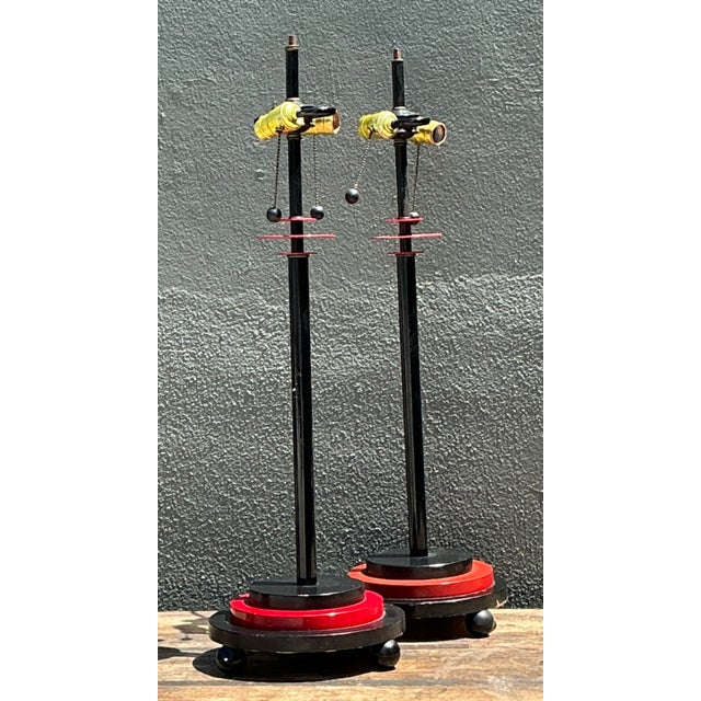 Vintage Postmodern Stacked Disc Lamps - A Pair For Sale - Image 10 of 12