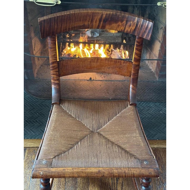Brown Antique Tiger Maple Side Chair With Woven Rush Seat For Sale - Image 8 of 18
