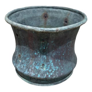 Antique Copper Basket No Handles Water Pot Cauldron Planter For Sale
