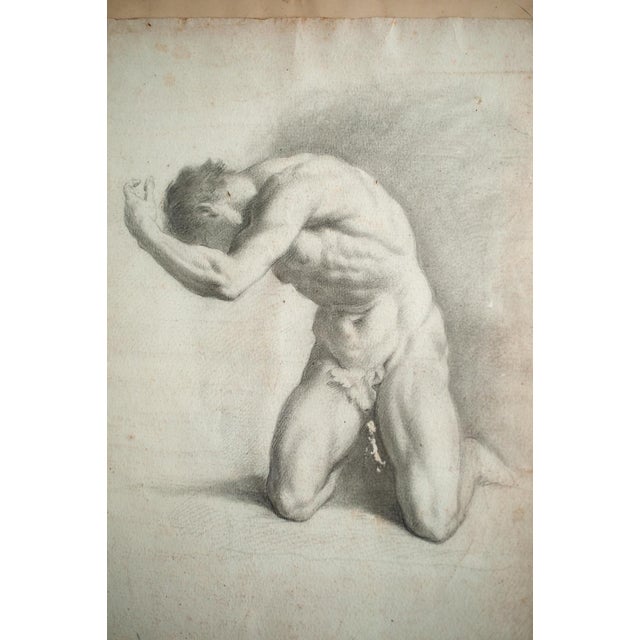 Neoclassical Artist, Academic Nudes, Early 19th Century, Pencil Drawings, Framed, Set of 2 For Sale - Image 6 of 10