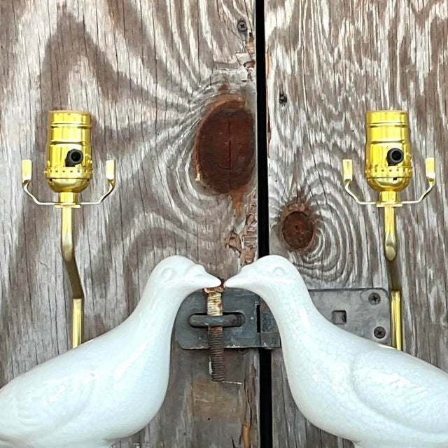 Ceramic Vintage Late 20th Century Boho Love Bird Lamps - a Pair For Sale - Image 7 of 14