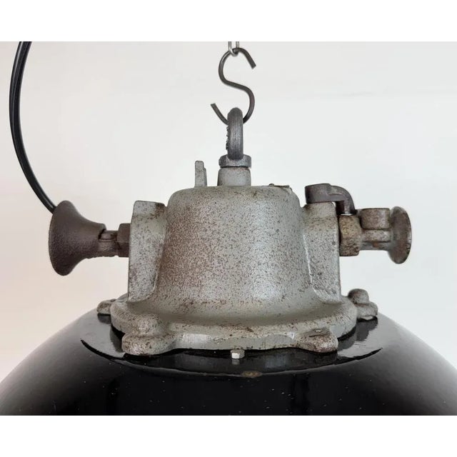 Mid-Century Modern Industrial Black Enamel and Cast Iron Cage Pendant Light from Elektrosvit, 1960s For Sale - Image 3 of 15