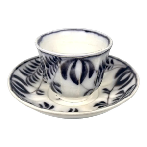 Early 19th Century Staffordshire Flow Black Mulberry Ironstone Cup & Saucer