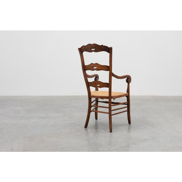 19th Century French Provincial Ladder‑back Armchair with Woven Rush Seat For Sale - Image 5 of 15