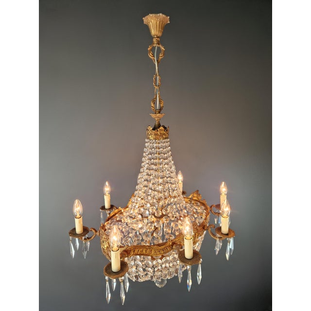 Metal Antique Oval Crystal Chandelier Louis XVI Revival Empire Style Brass 12 Lights For Sale - Image 7 of 13