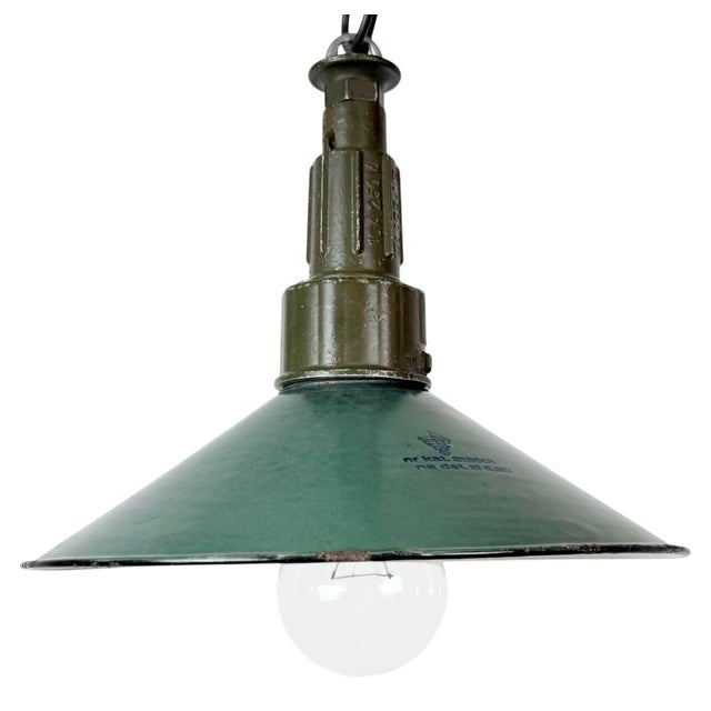 Industrial Green Enamel Military Pendant Lamp with Cast Aluminium Top, 1960s For Sale - Image 18 of 18