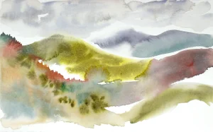 "Autumnal No. 25" Contemporary Original Abstract Mountain Landscape Watercolor Painting by Elizabeth Becker