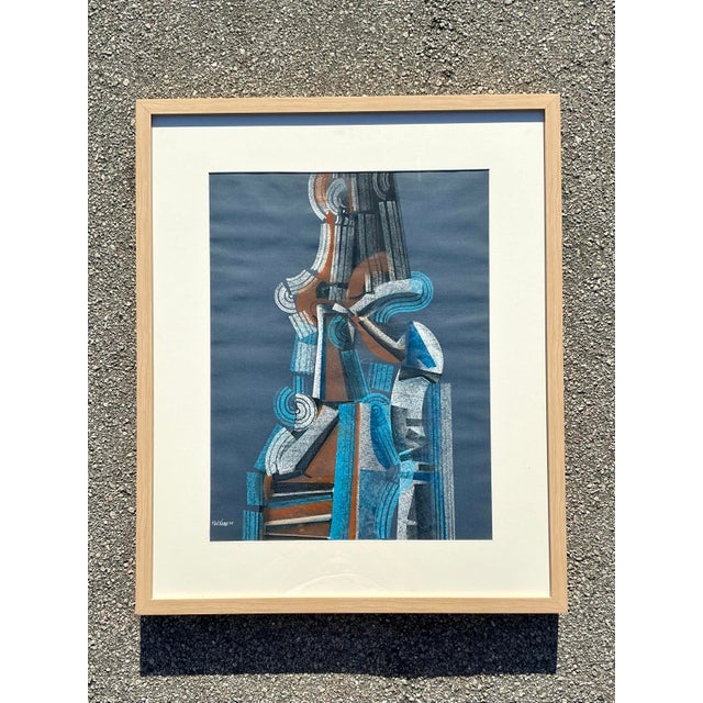 Vintage Boho Abstract Pastel on Paper For Sale In West Palm - Image 6 of 12