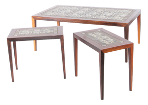 Coffee Tables in Rosewood and Ceramic, 1970s, Set of 3