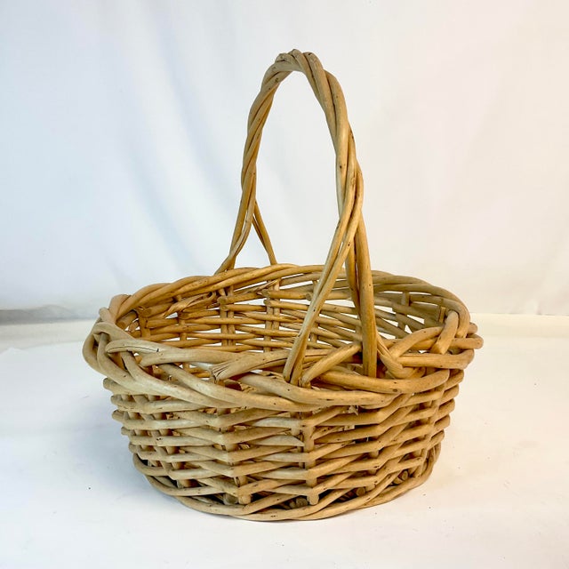 Vintage French Style Boho Chic Coastal Gathering Basket For Sale - Image 4 of 12