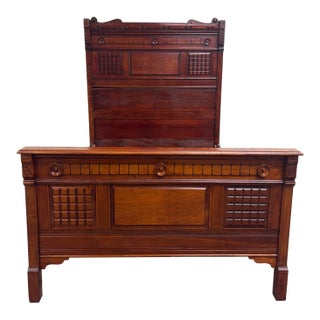 Antique Full Size Late 19th Century Victorian Eastlake Monumental High Back Bed For Sale
