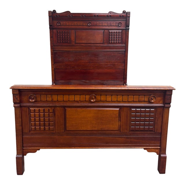 Antique Full Size Late 19th Century Victorian Eastlake Monumental High Back Bed For Sale