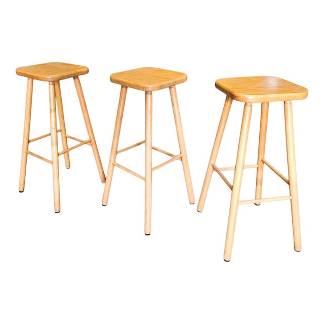 Beech Wood Stools, 1970s, Set of 3 For Sale