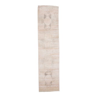 1970s Vintage Turkish Handmade Wool Cotton Beige Runner Rug For Sale