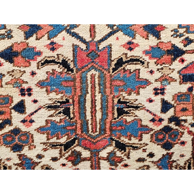 Vintage Persian Heriz Serapi Rug, Hand-Knotted Wool, All-Over Geometric Pattern, Ivory & Blue, 8x10 For Sale - Image 11 of 14