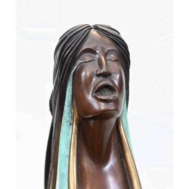 Black Native American Mother and Child Figurine in Bronze by Ernest Bo Mirabel, 1990s For Sale - Image 8 of 13