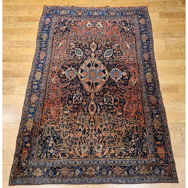 Early 20th Century Persian Bidjar Rug, Hand-Knotted Wool, Medallion Geometric Pattern, Red & Blue, 5x7 For Sale - Image 18 of 18